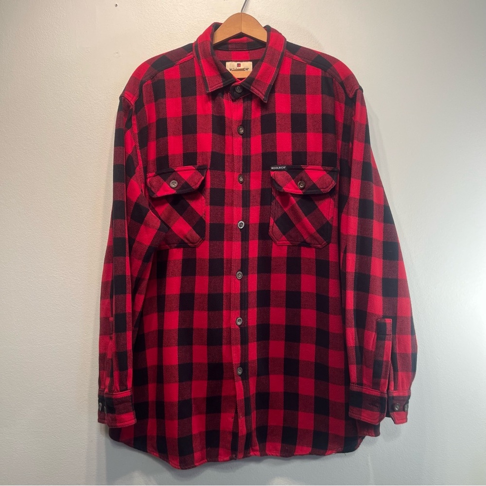 Vintage Woolrich Buffalo Plaid Red Black Long Sleeve Button Up Shirt Men's L
